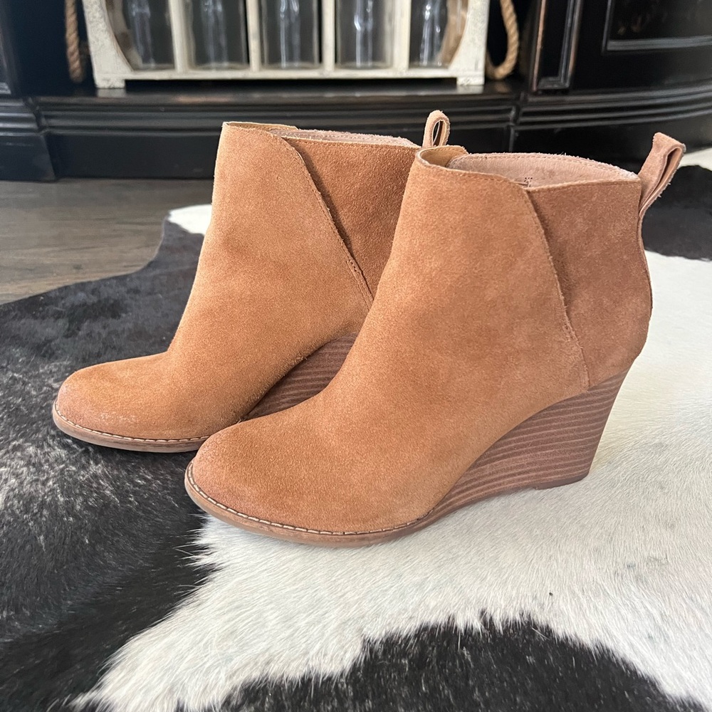 Lucky Brand tan wedge ankle boots, worn only a couple of times